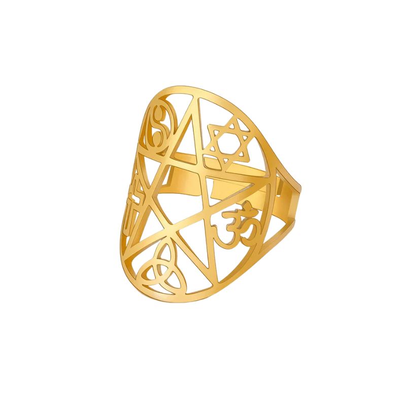 Bague Pentagramme en acier inoxydable finition or