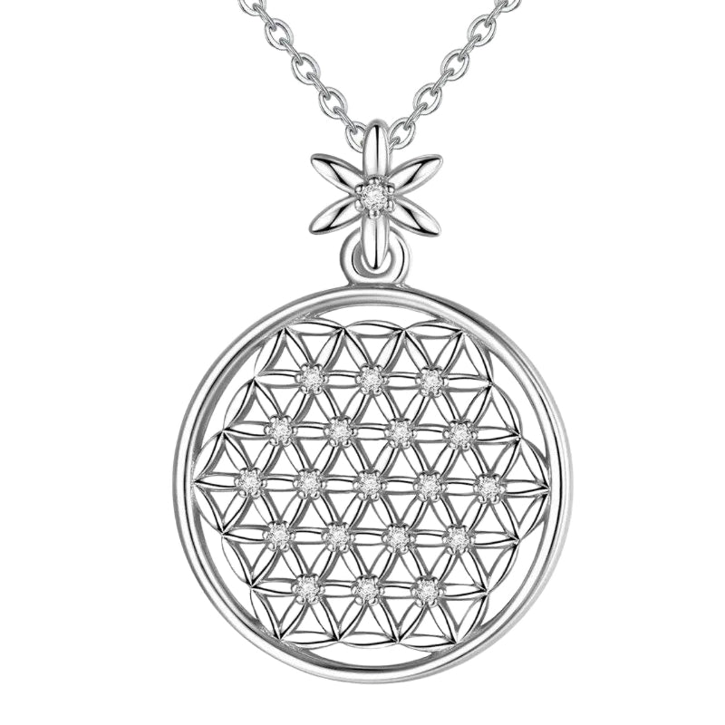 Collier Fleur de vie Femme en argent 925 avec pendentif orné de zircons