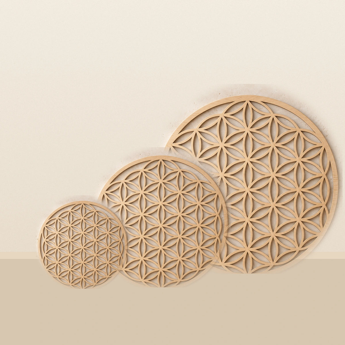 Fleur de vie bois en trois tailles 20 cm, 30 cm et 40 cm
