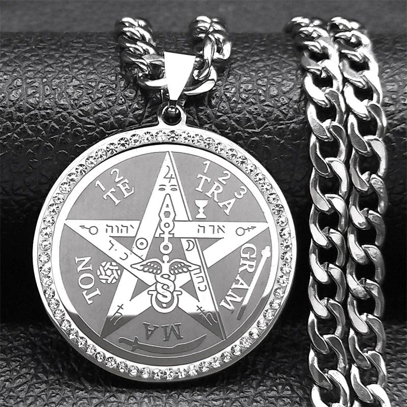 pendentif de protection magique pentagramme en acier inoxydable finition argent