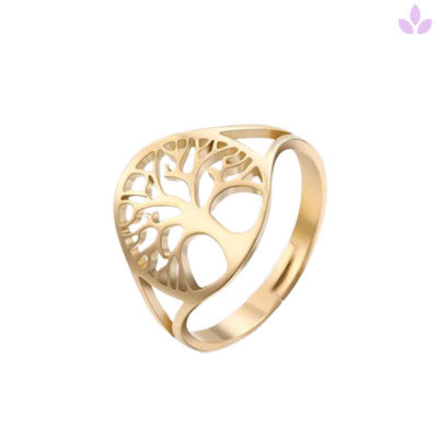 Bague Arbre de vie en acier plaqué or