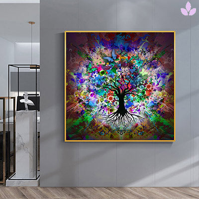 Tableau Design : Arbre de vie multicolore, 100 x 100 cm