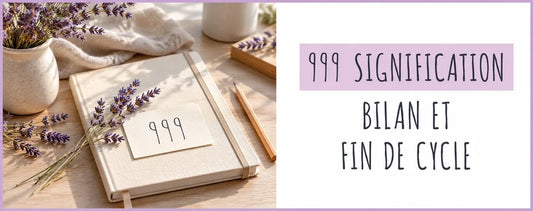 Carnet fermé et titre 999 signification dans un encart lavande