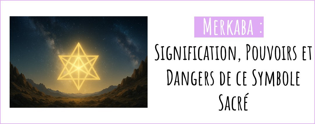 Symbole Merkaba doré lumineux flottant dans un paysage spirituel sous un ciel étoilé