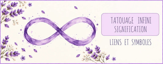 Tatouage infini : signification, liens et symboles sur fond floral lavande