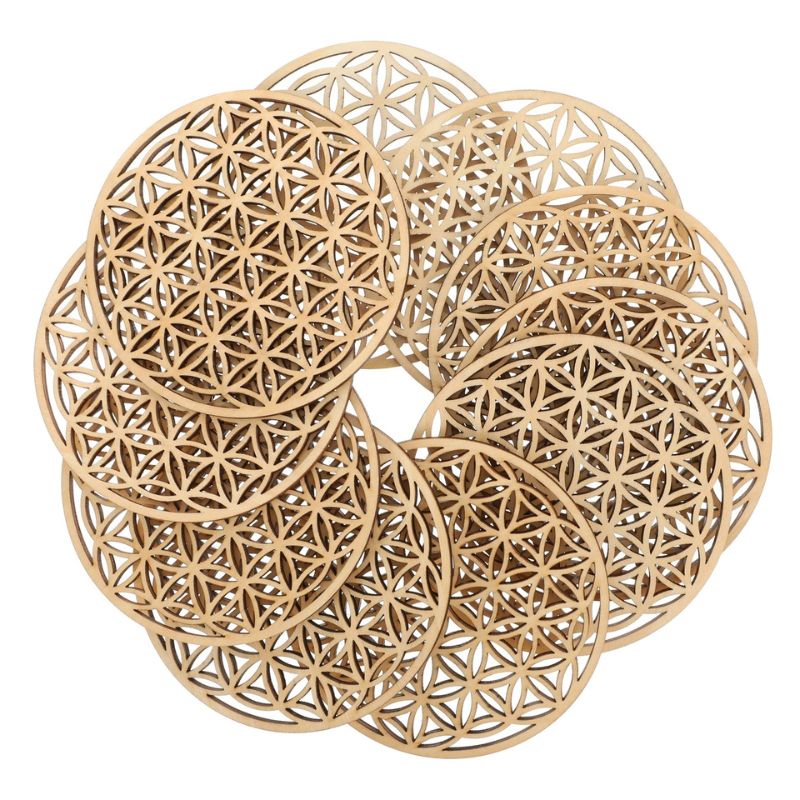 Lot de 10 sous verres fleur de vie en bois de 10cm