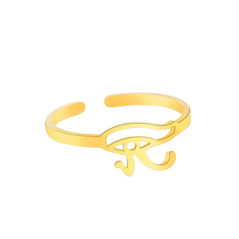 Bracelet Oeil d'Horus en or avec ouverture ajustable, affichant un design minimaliste et protecteur, inspiré de l'héritage égyptien.