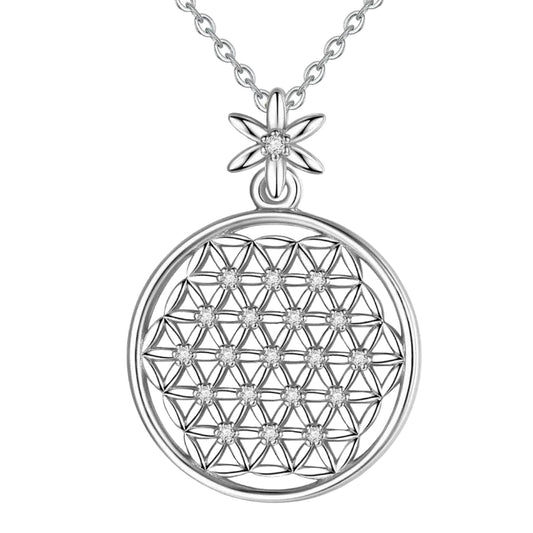 Collier Fleur de vie Femme en argent 925 avec pendentif orné de zircons