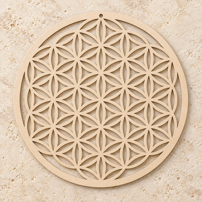 Fleur de vie murale en bois de 30,5 cm sur fond travertin