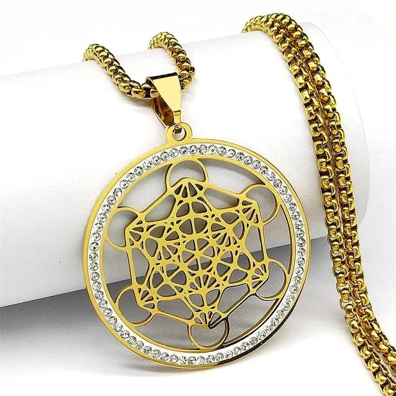 Pendentif cube de Métatron doré vu de biais
