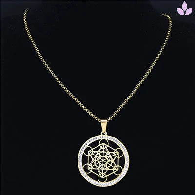 Collier pendentif cube de Métatron doré vu en entier