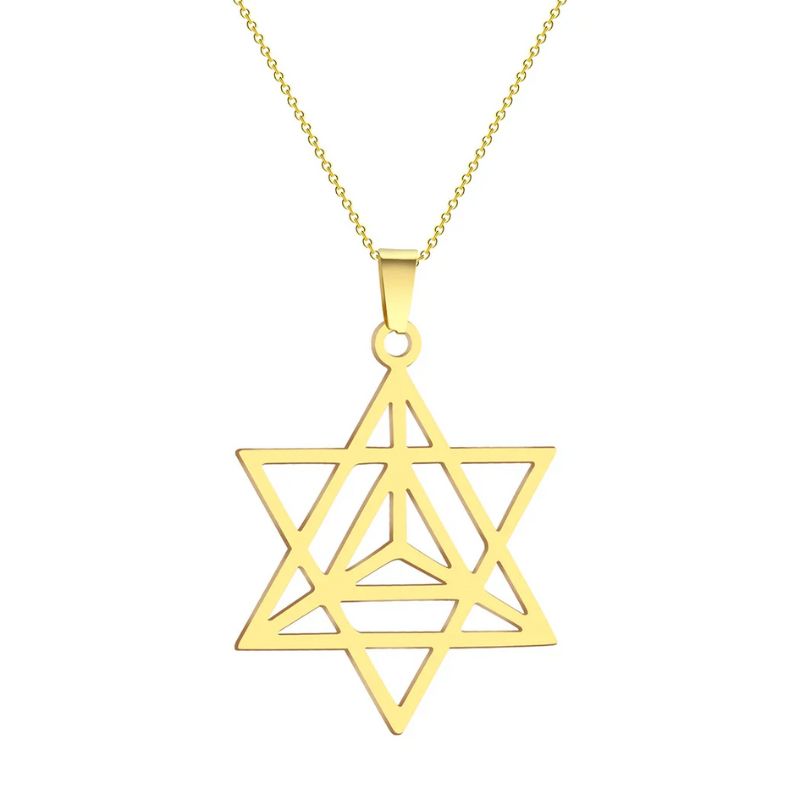 Pendentif Merkaba en or, design géométrique sacré, idéal pour une connexion énergétique et un style raffiné.