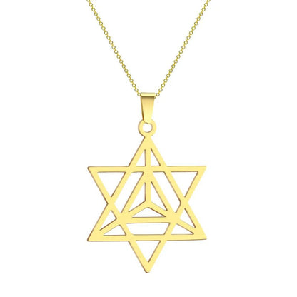 Pendentif Merkaba en or, design géométrique sacré, idéal pour une connexion énergétique et un style raffiné.