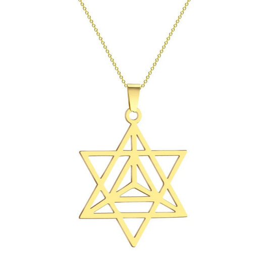 Pendentif Merkaba en or, design géométrique sacré, idéal pour une connexion énergétique et un style raffiné.