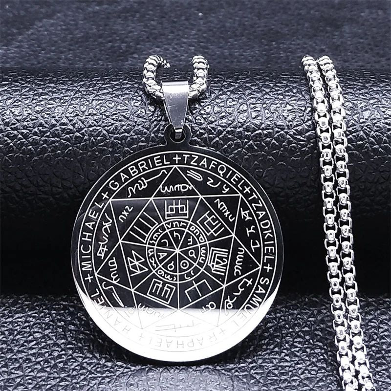 pendentif sceau des 7 archanges en acier inoxydable finition argent