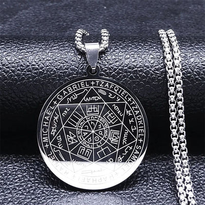 pendentif sceau des 7 archanges en acier inoxydable finition argent