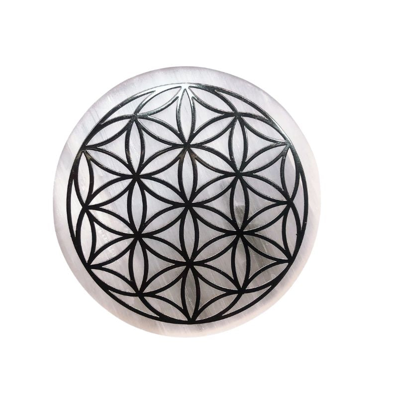Plaque en sélénite Fleur de Vie noir (6 cm) pour recharge énergétique