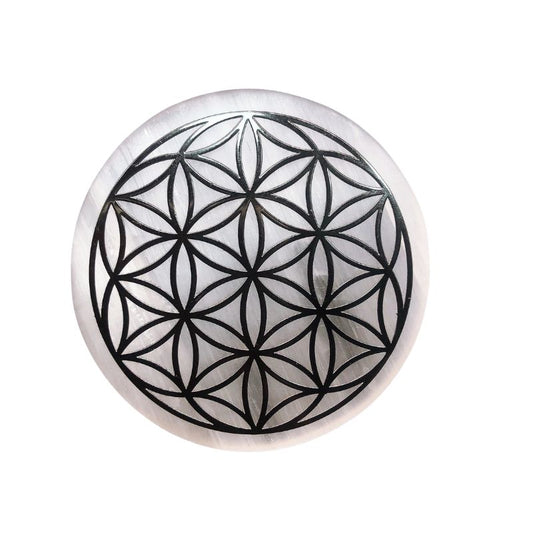 Plaque en sélénite Fleur de Vie noir (6 cm) pour recharge énergétique