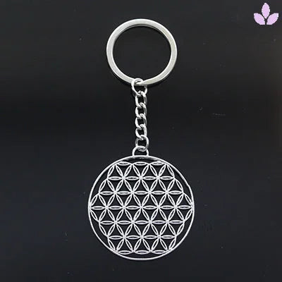 Porte-clé fleur de vie argenté vu de face