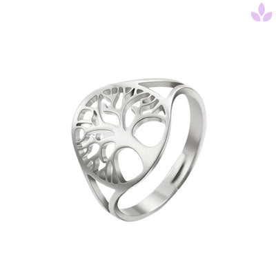 Bague Arbre de vie en acier plaqué argent