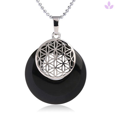 Collier Onyx avec pendentif Fleur de vie