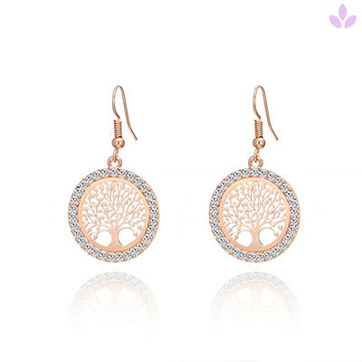 boucle d'oreille pour femme arbre de vie en or rose