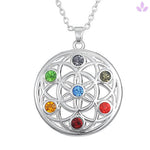 pendentif fleur de vie 7 chakras avec chaine en argent